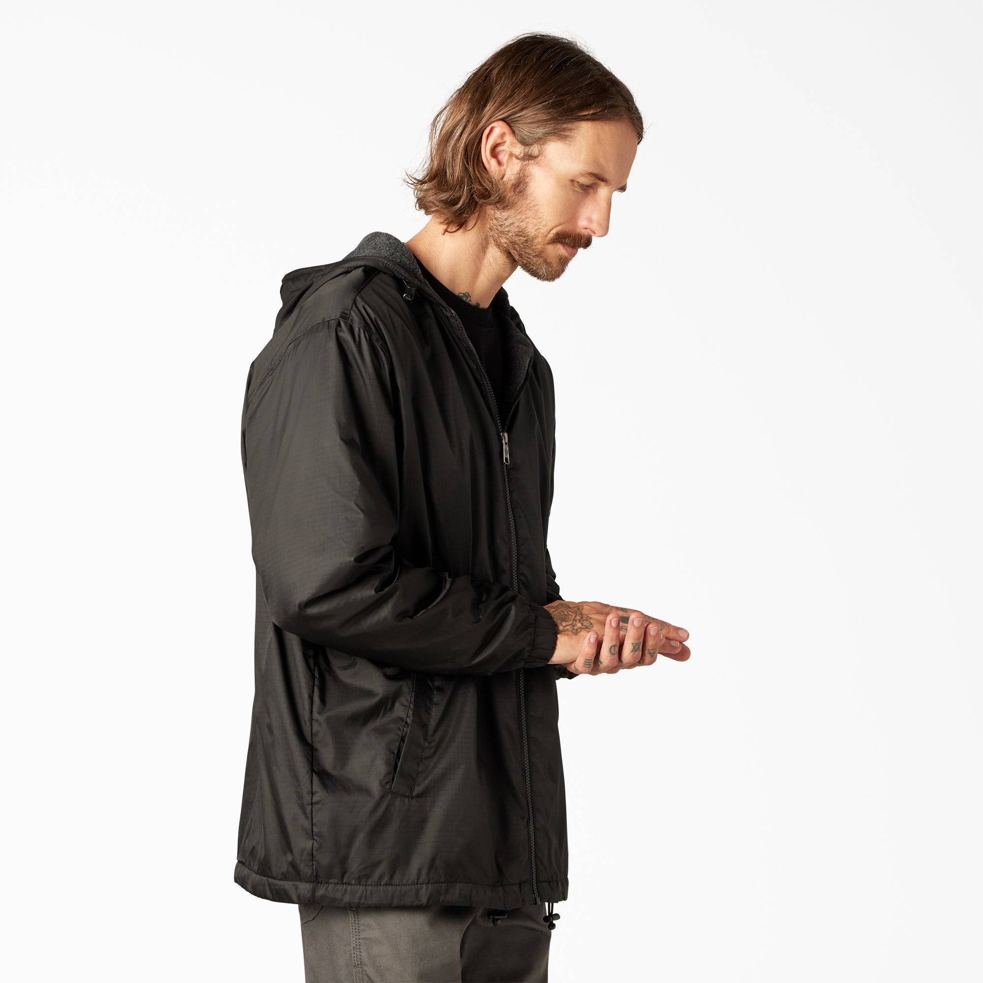 Fleece Lined Nylon Hooded Jacket - 图片 4