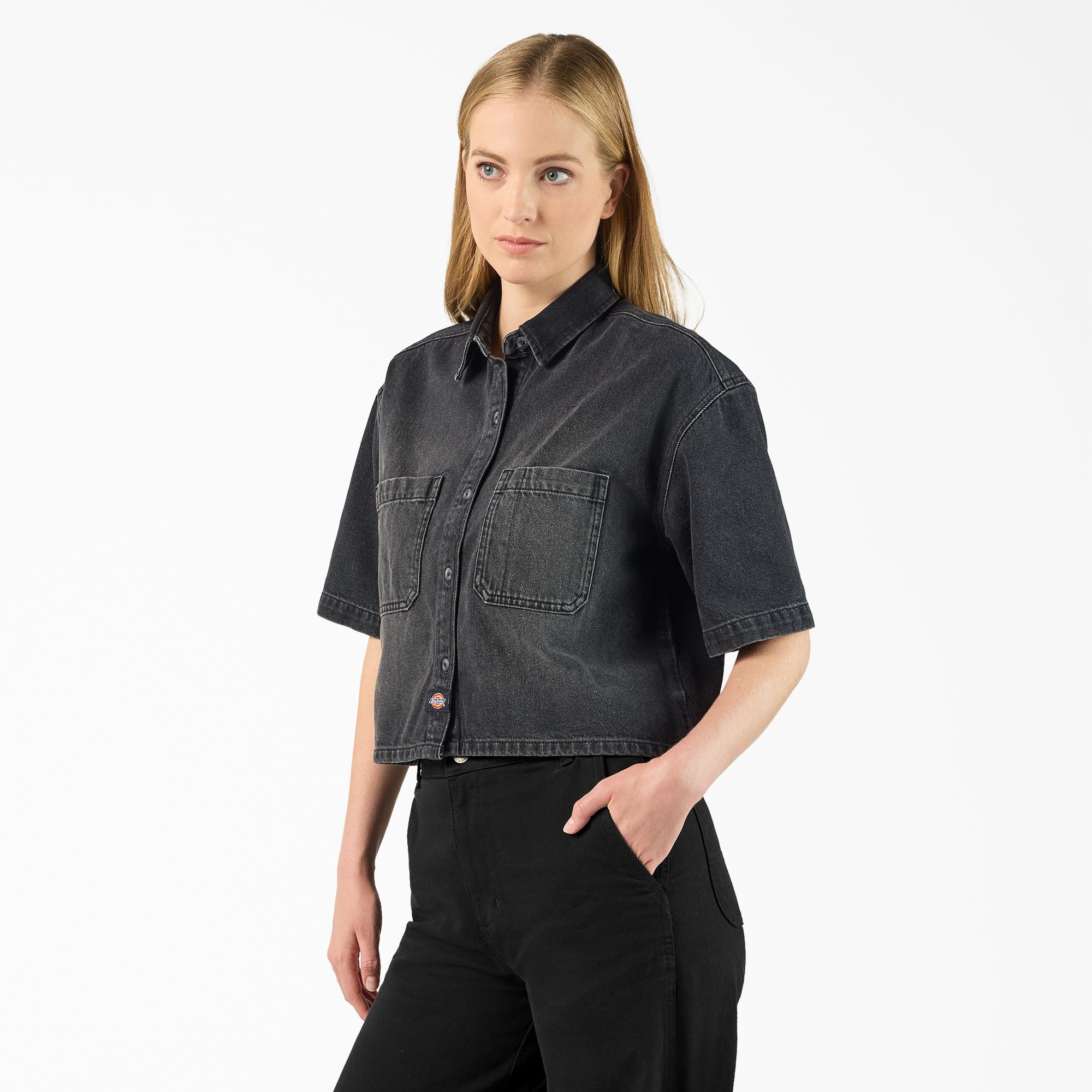 Women's Cropped Denim Work Shirt - 图片 3