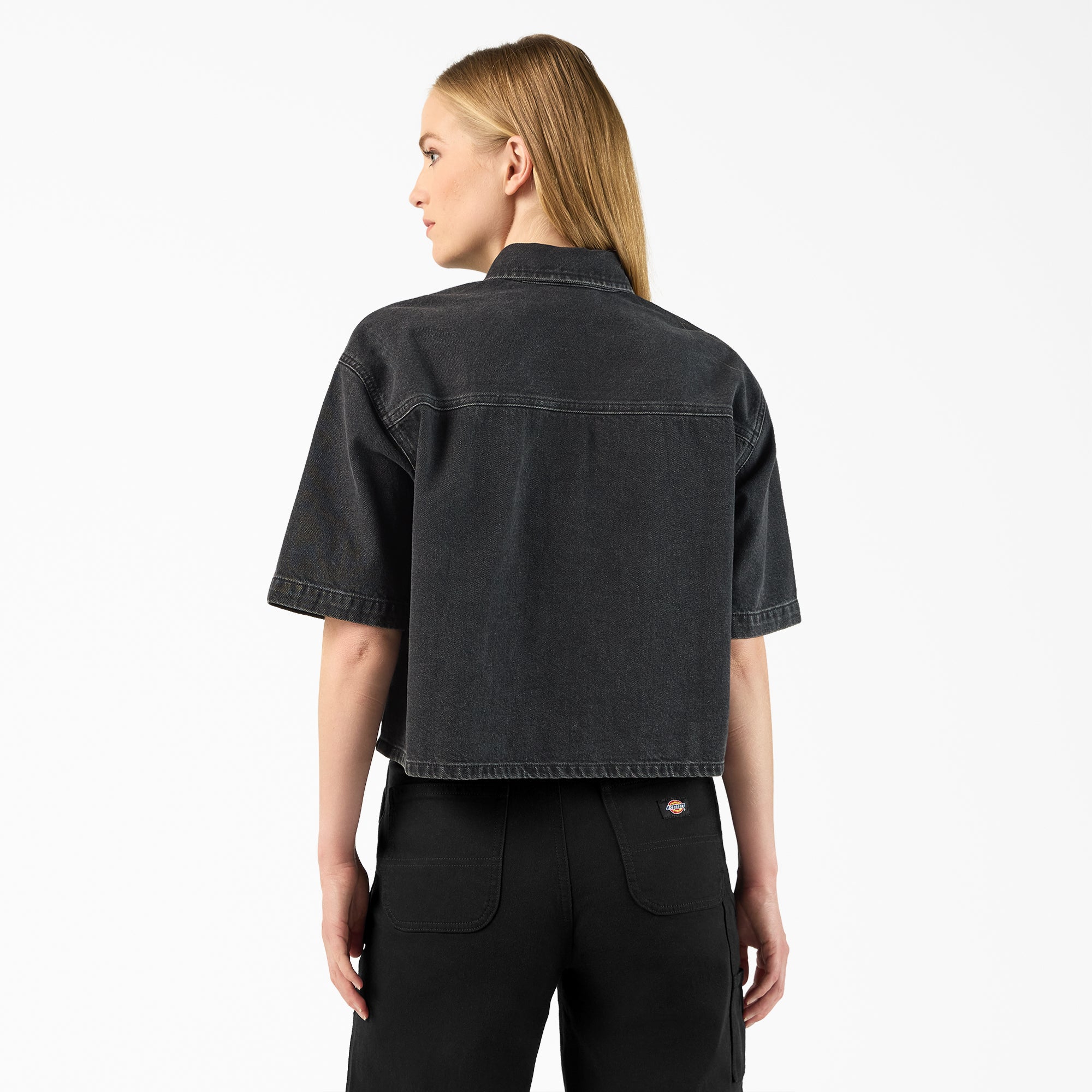 Women's Cropped Denim Work Shirt - 图片 2