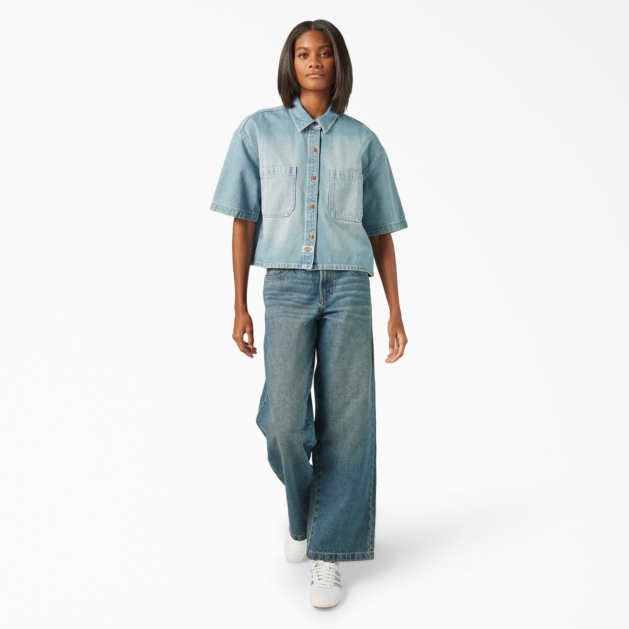 Women's Cropped Denim Work Shirt - 图片 4