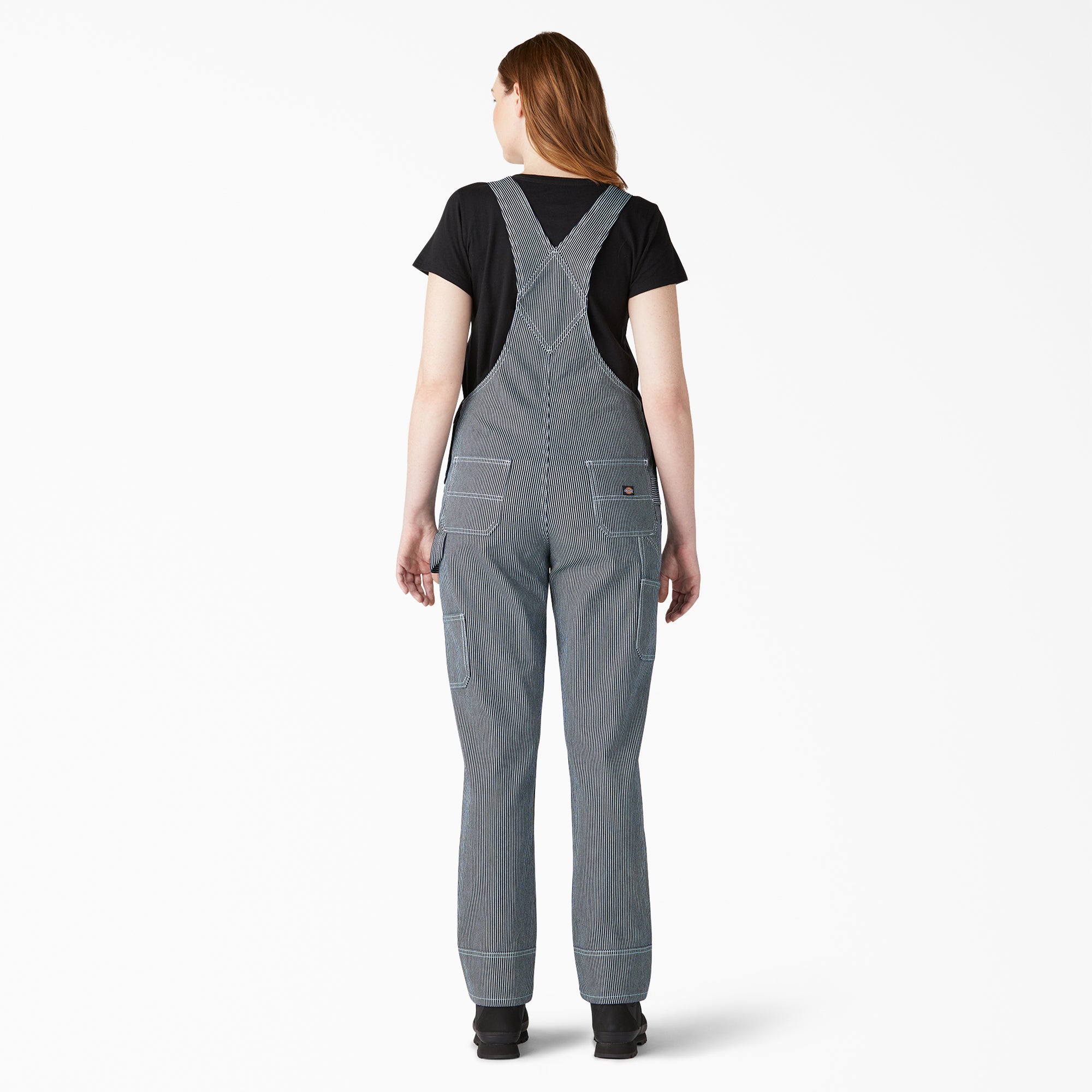 Women's Hickory Stripe Boyfriend Fit Bib Overalls - 图片 2