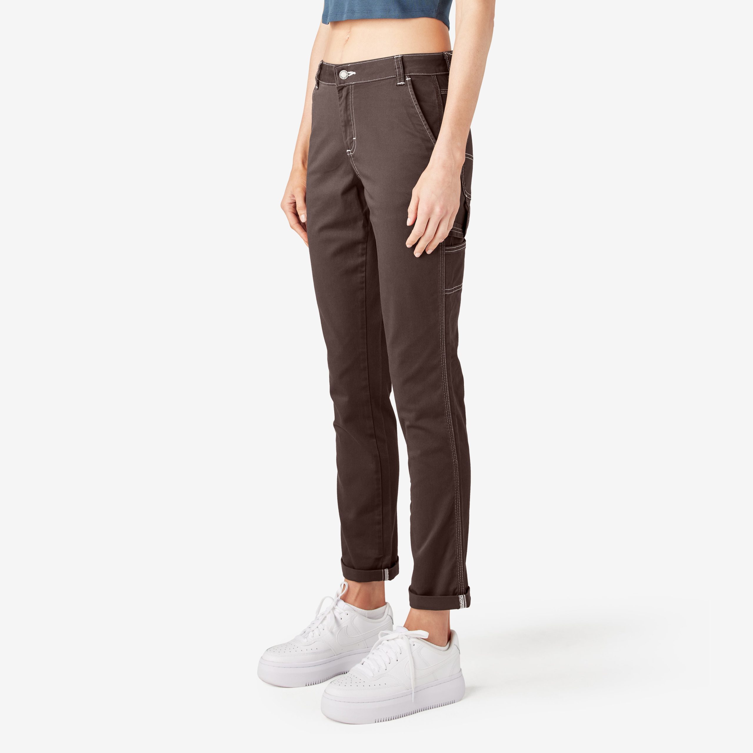 Women's Slim Straight Fit Roll Hem Carpenter Pants - 图片 3