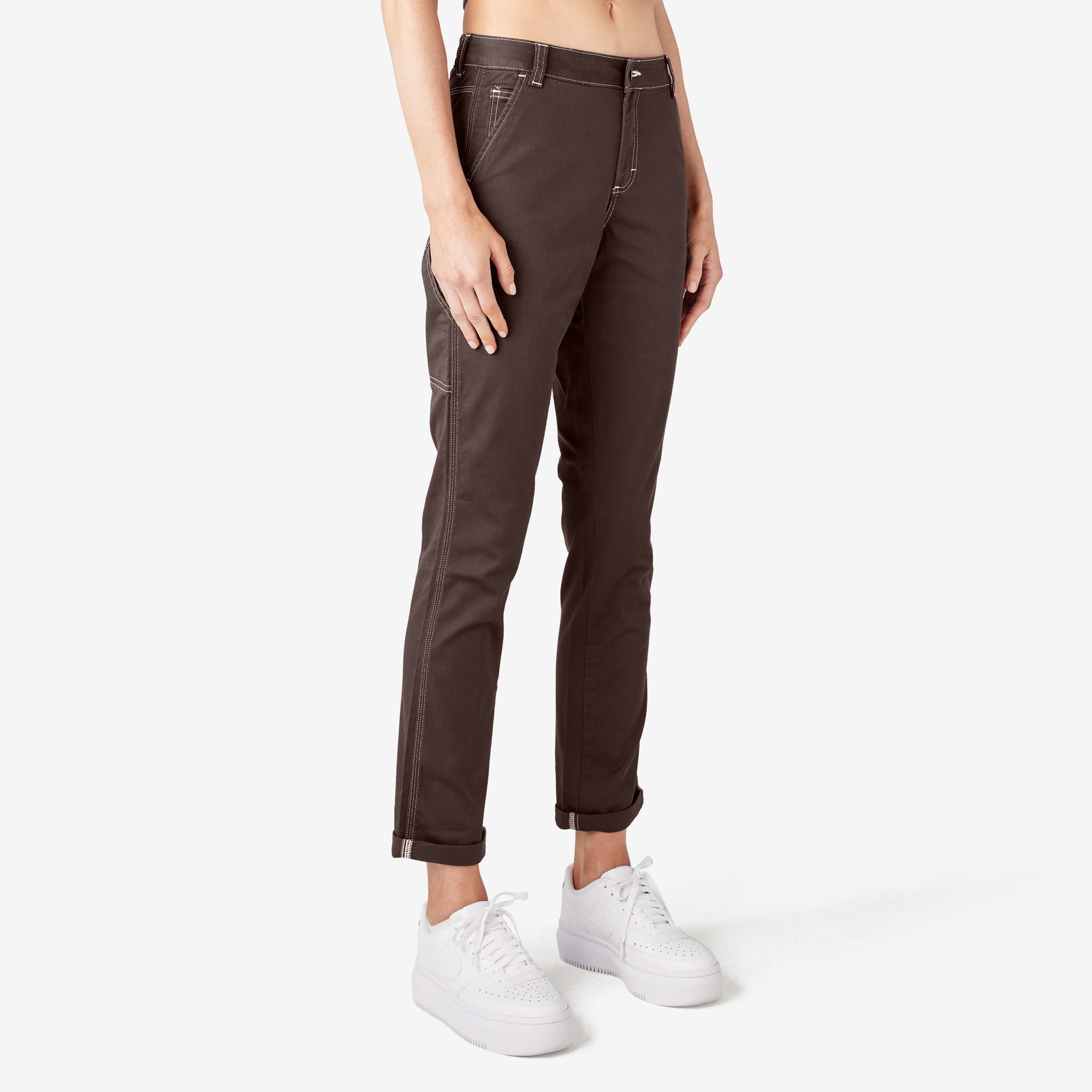 Women's Slim Straight Fit Roll Hem Carpenter Pants - 图片 4
