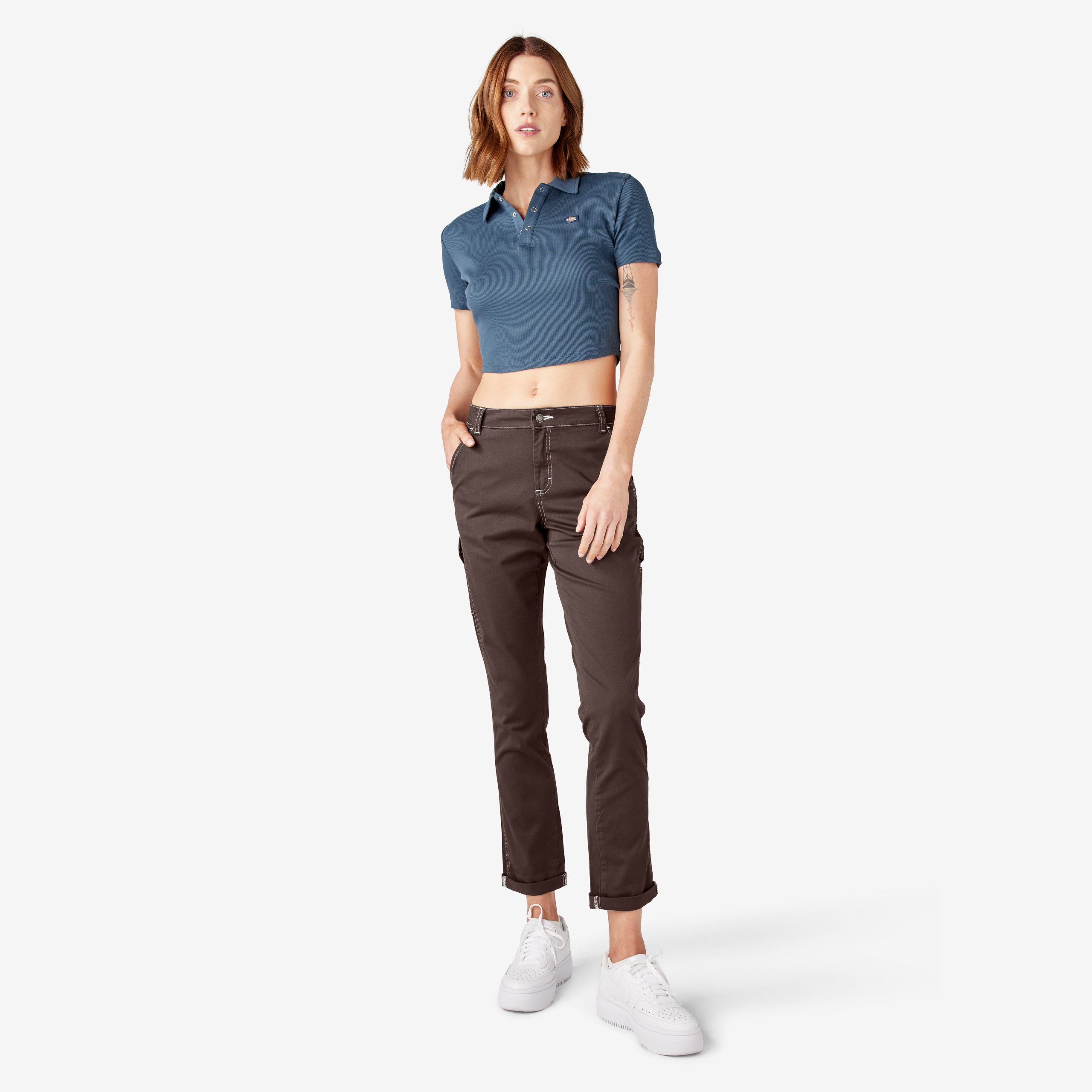Women's Slim Straight Fit Roll Hem Carpenter Pants - 图片 5
