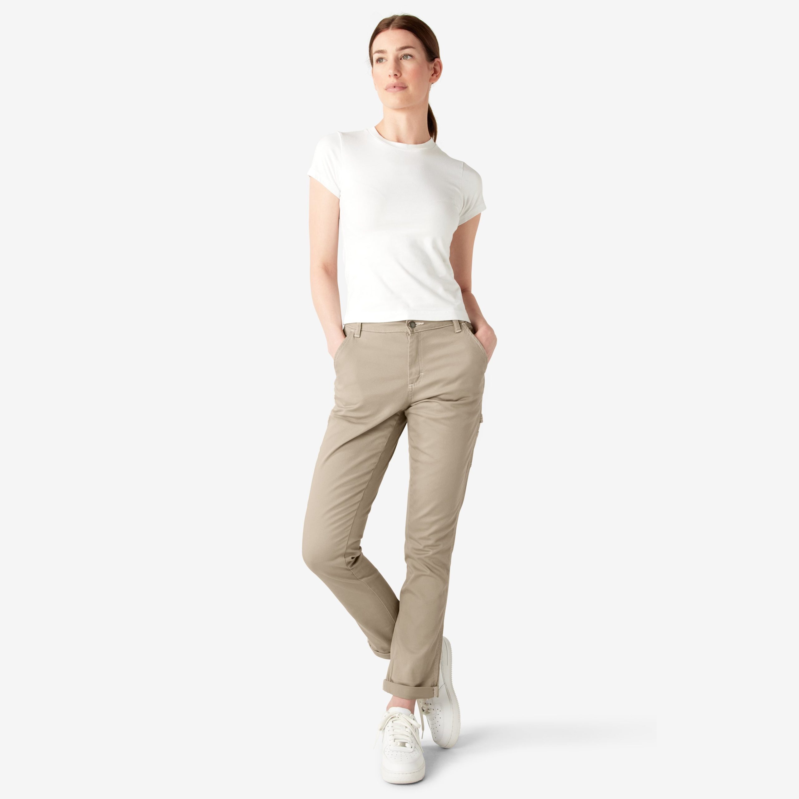 Women's Slim Straight Fit Roll Hem Carpenter Pants - 图片 5