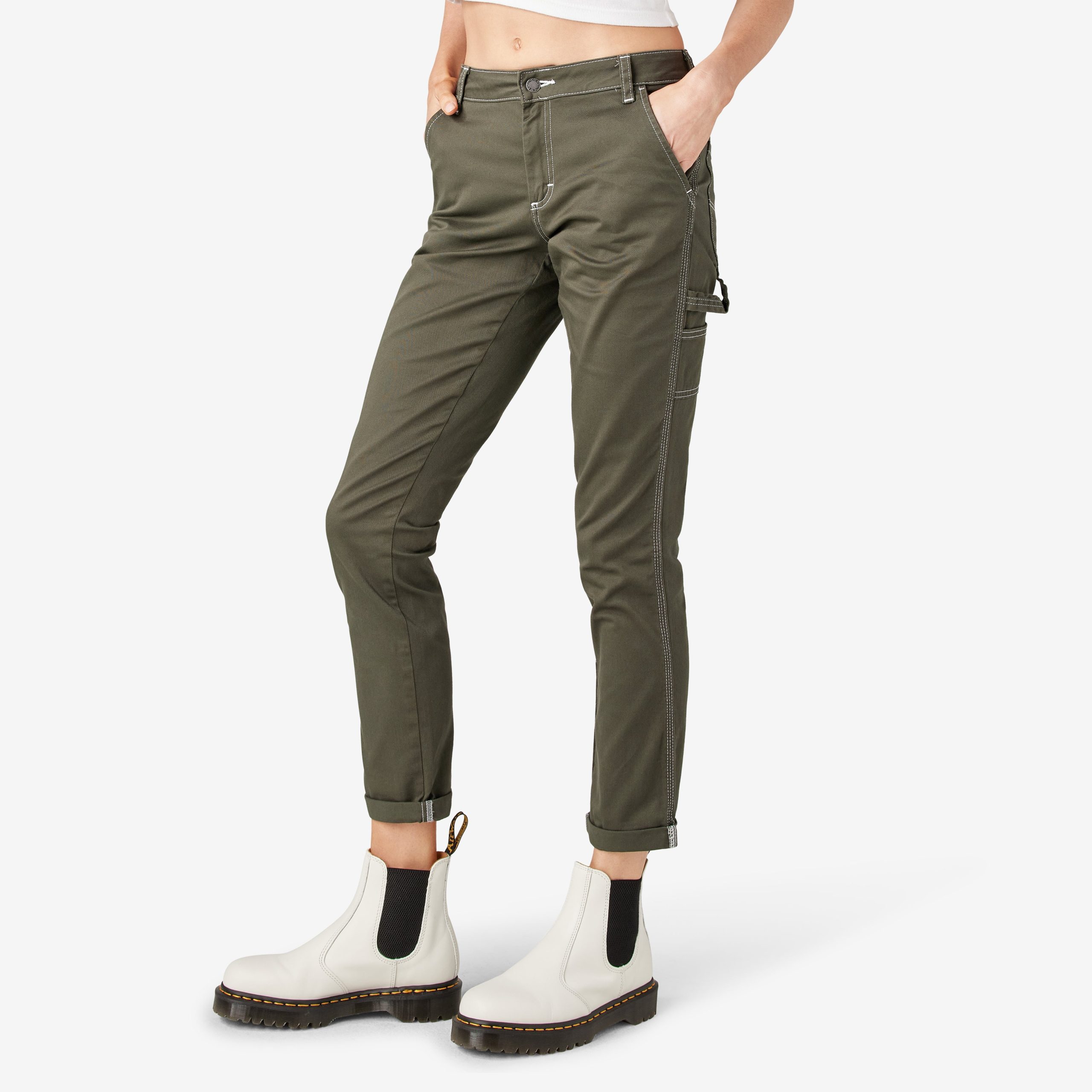 Women's Slim Straight Fit Roll Hem Carpenter Pants - 图片 3