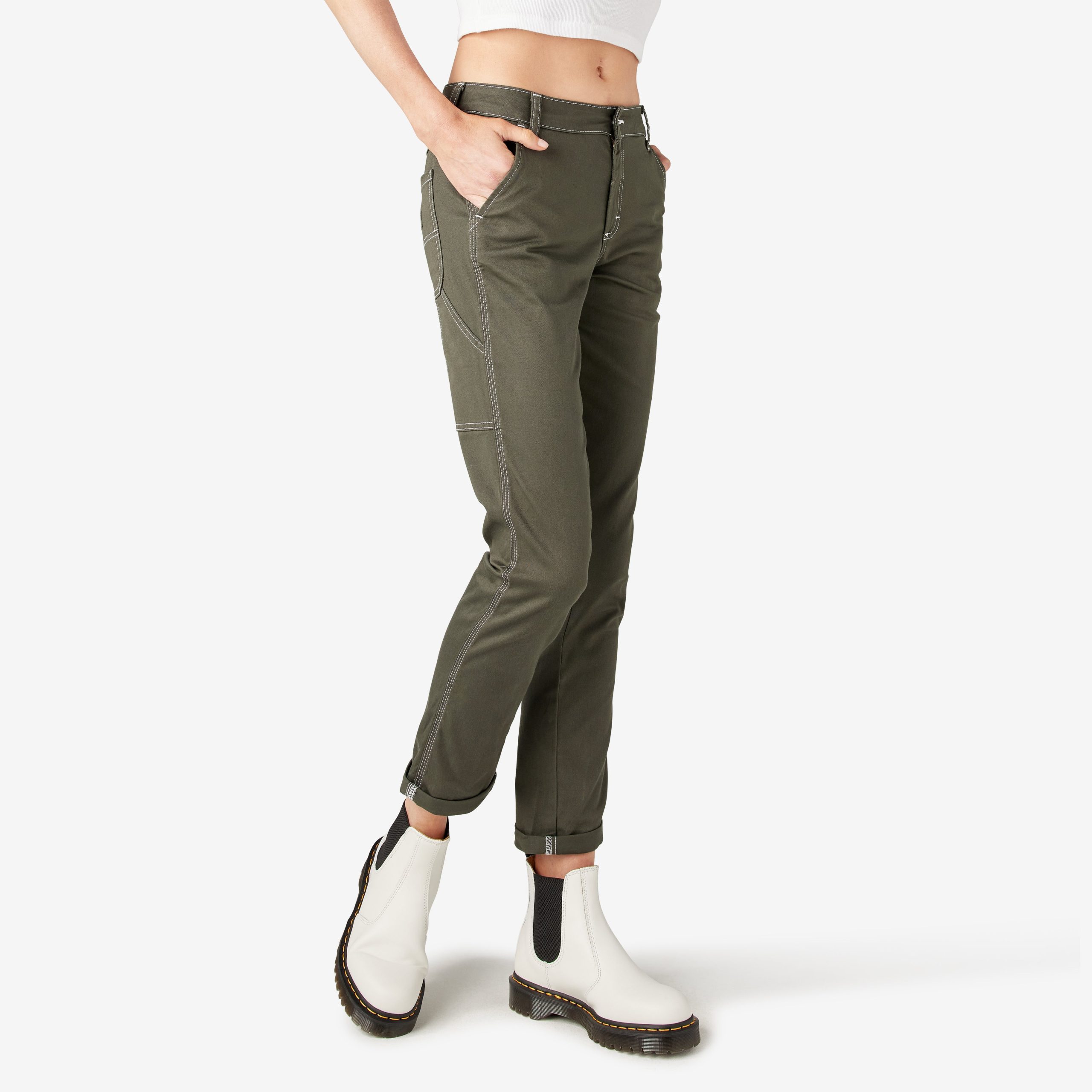 Women's Slim Straight Fit Roll Hem Carpenter Pants - 图片 4
