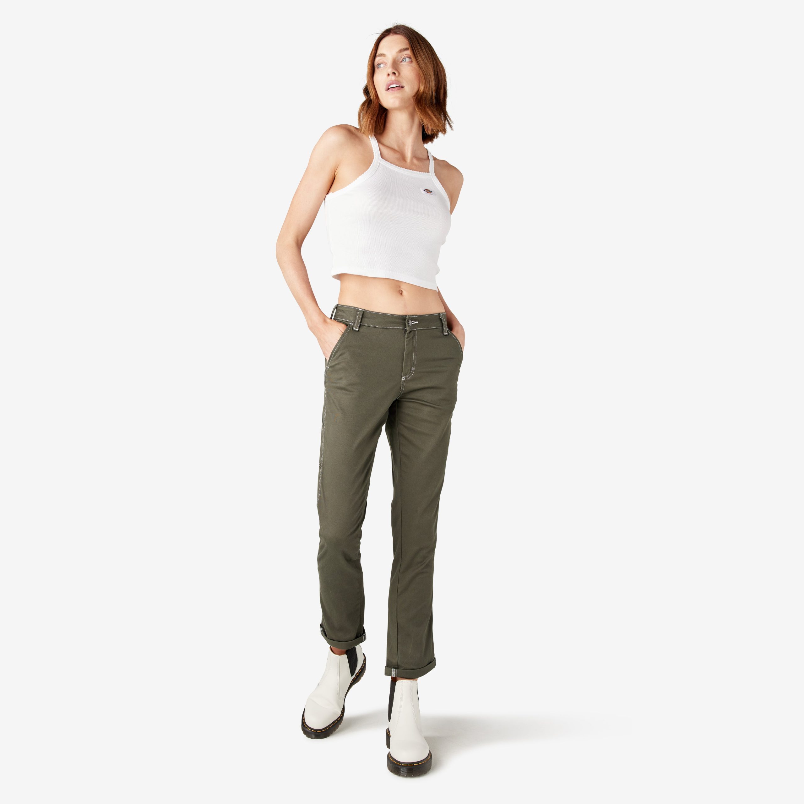 Women's Slim Straight Fit Roll Hem Carpenter Pants - 图片 5