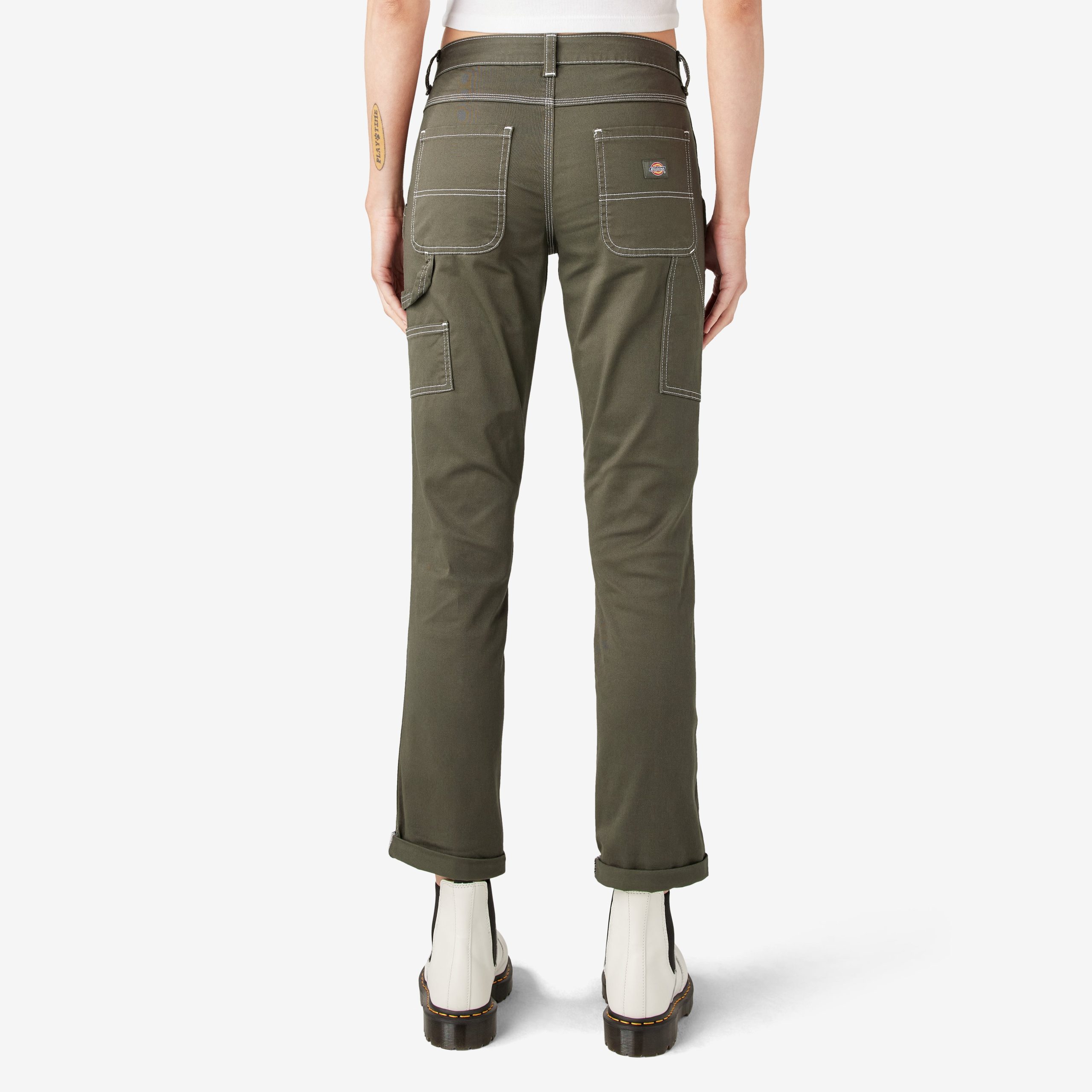Women's Slim Straight Fit Roll Hem Carpenter Pants - 图片 2
