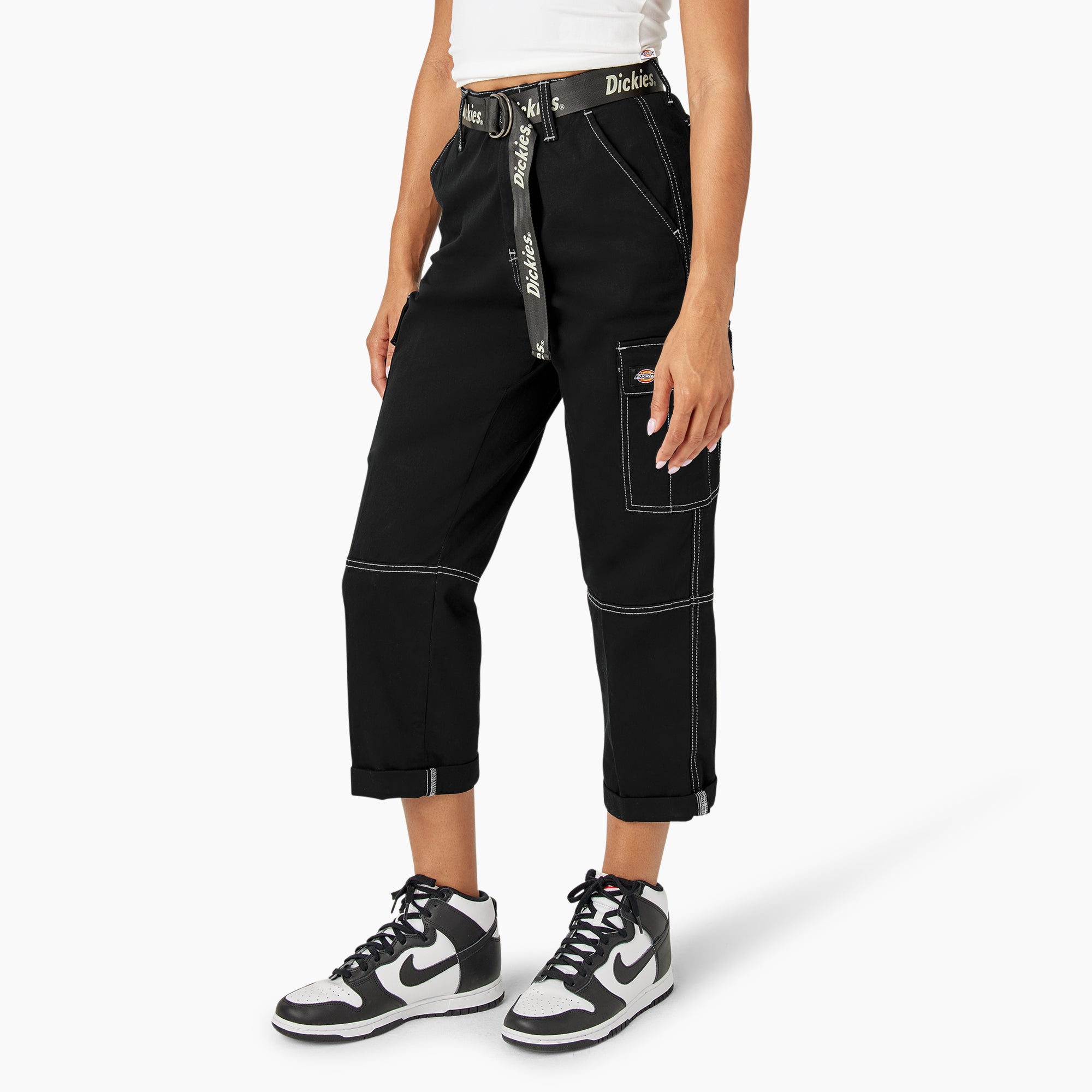 Women's Relaxed Fit Contrast Stitch Cropped Cargo Pants - 图片 3