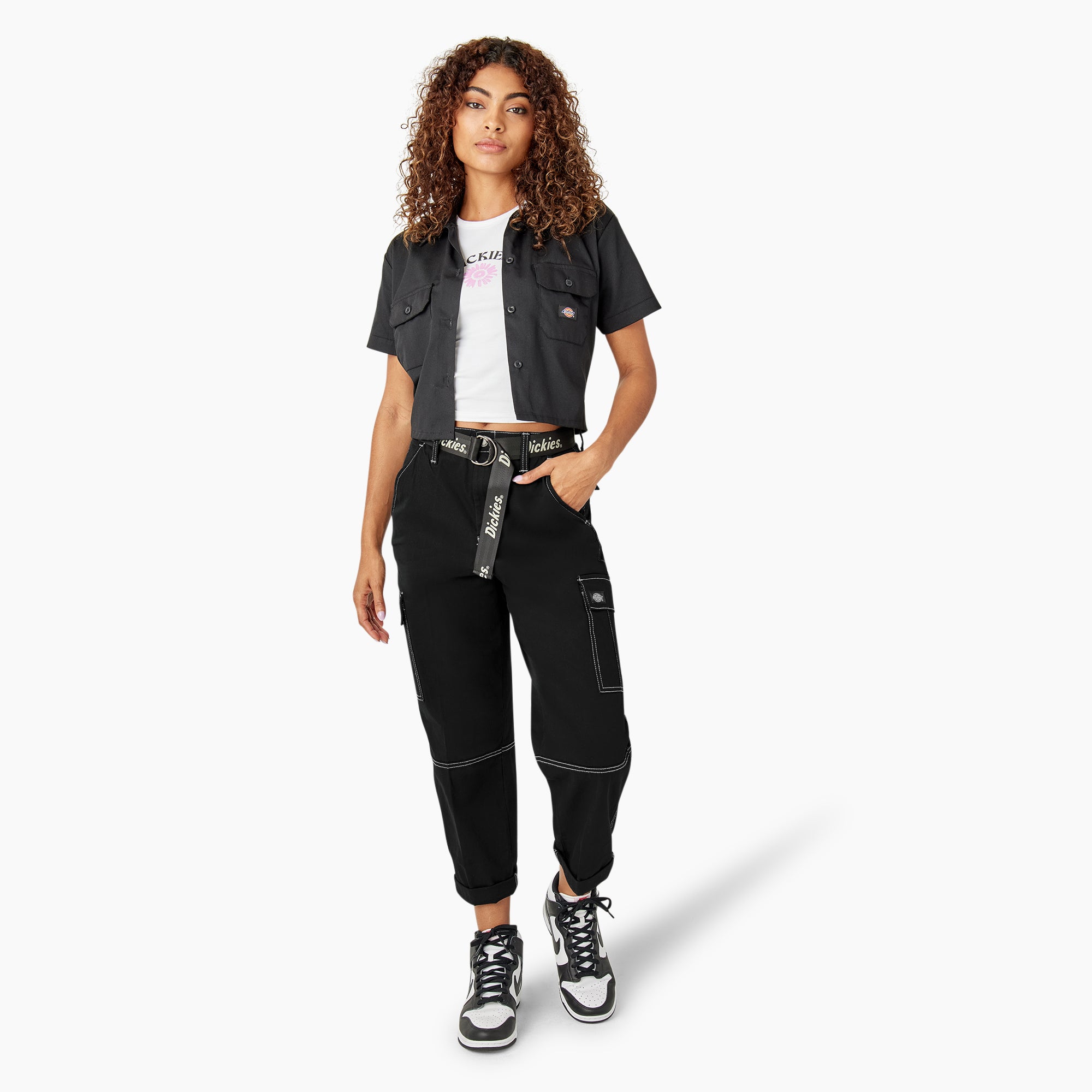 Women's Relaxed Fit Contrast Stitch Cropped Cargo Pants - 图片 5