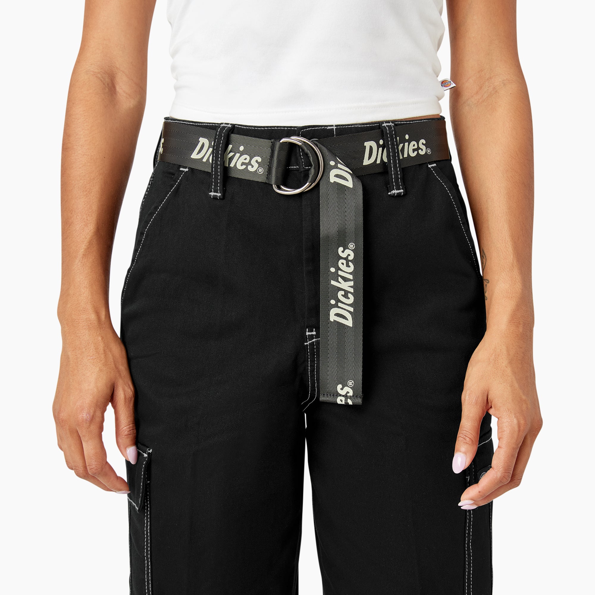 Women's Relaxed Fit Contrast Stitch Cropped Cargo Pants - 图片 7