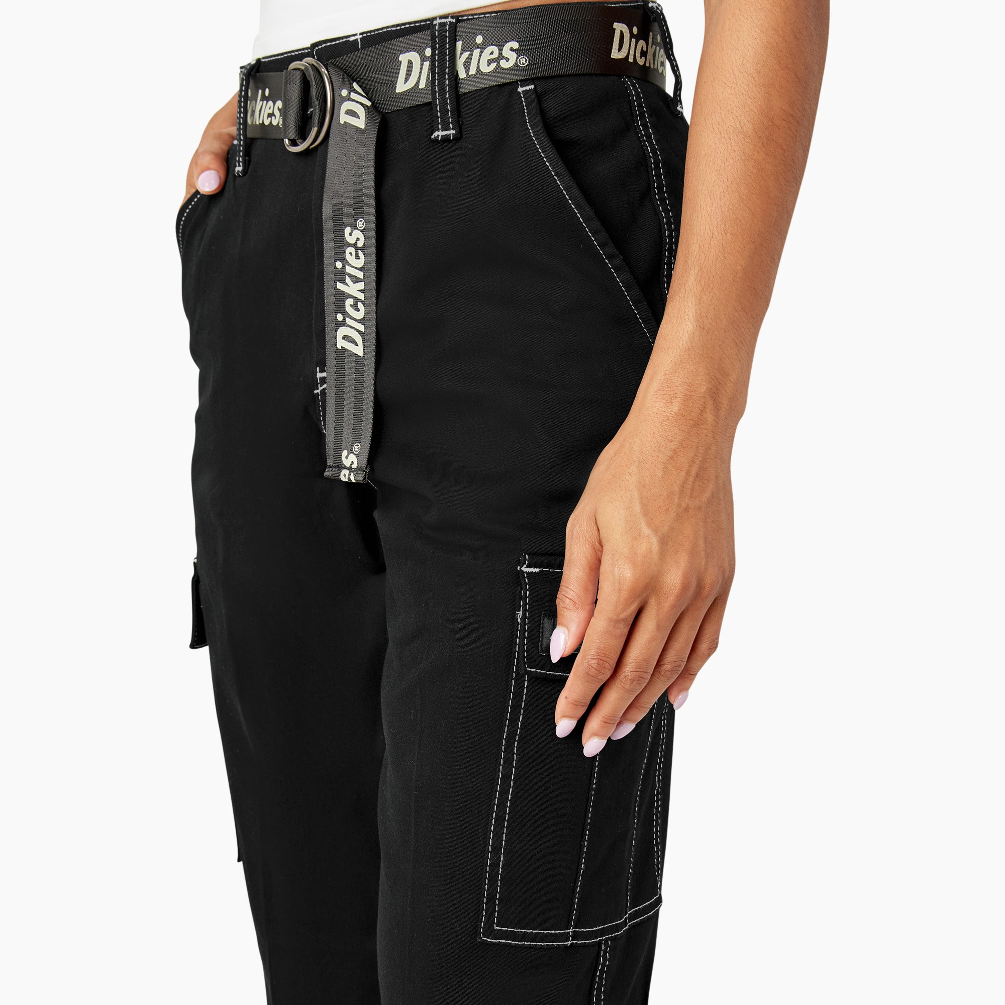 Women's Relaxed Fit Contrast Stitch Cropped Cargo Pants - 图片 8