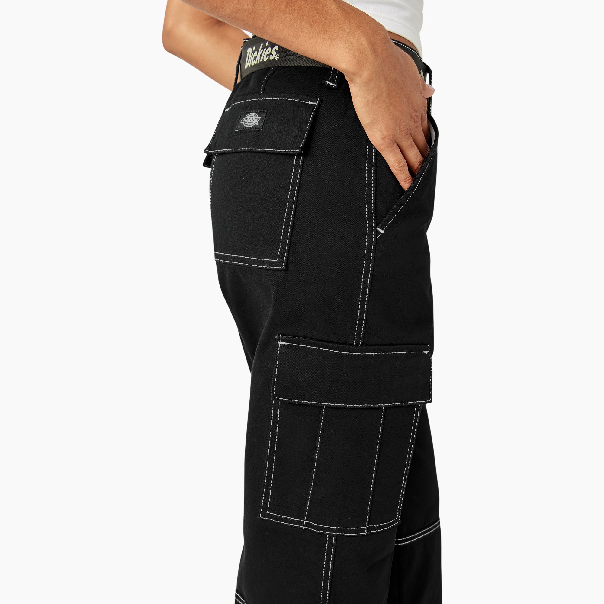 Women's Relaxed Fit Contrast Stitch Cropped Cargo Pants - 图片 9