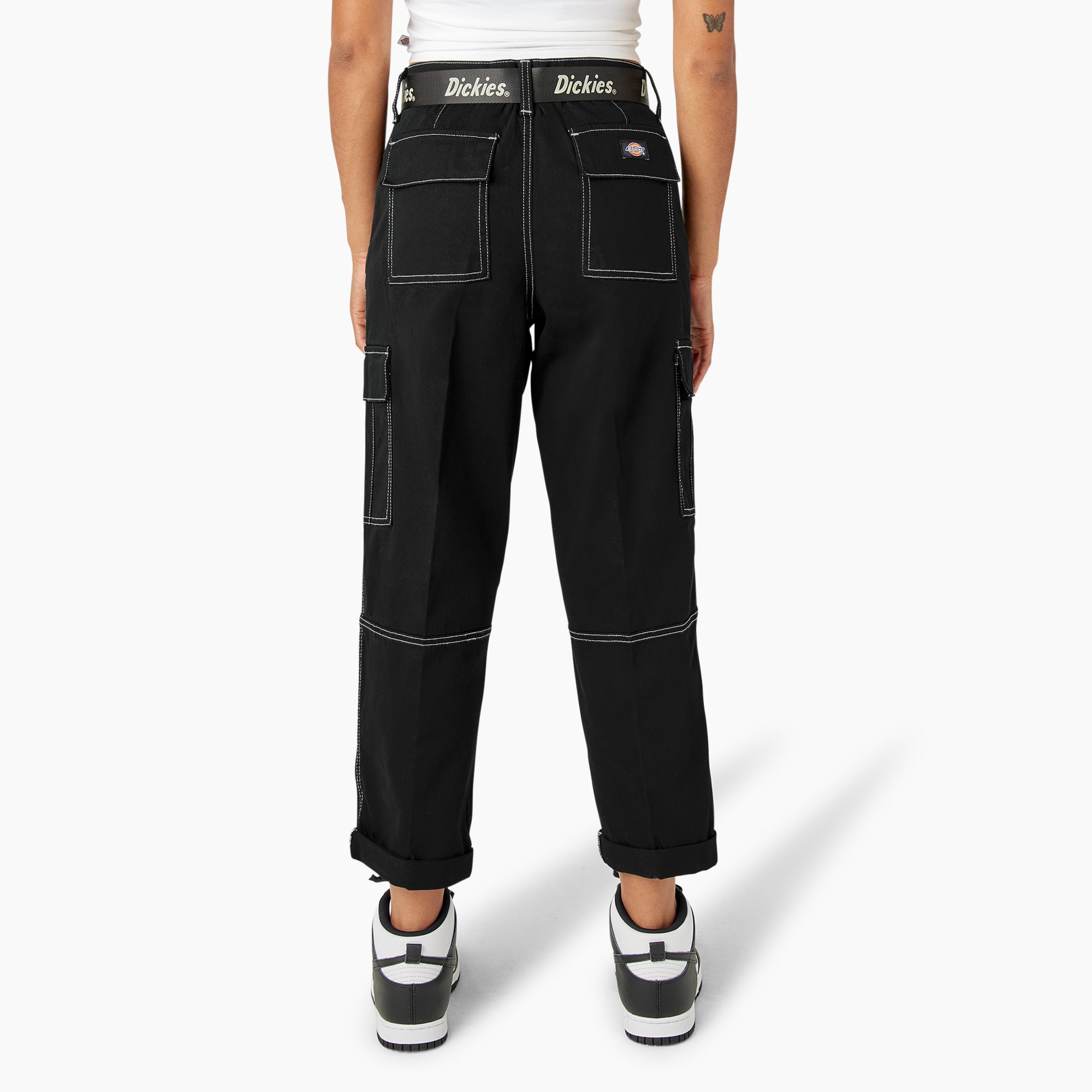 Women's Relaxed Fit Contrast Stitch Cropped Cargo Pants - 图片 2