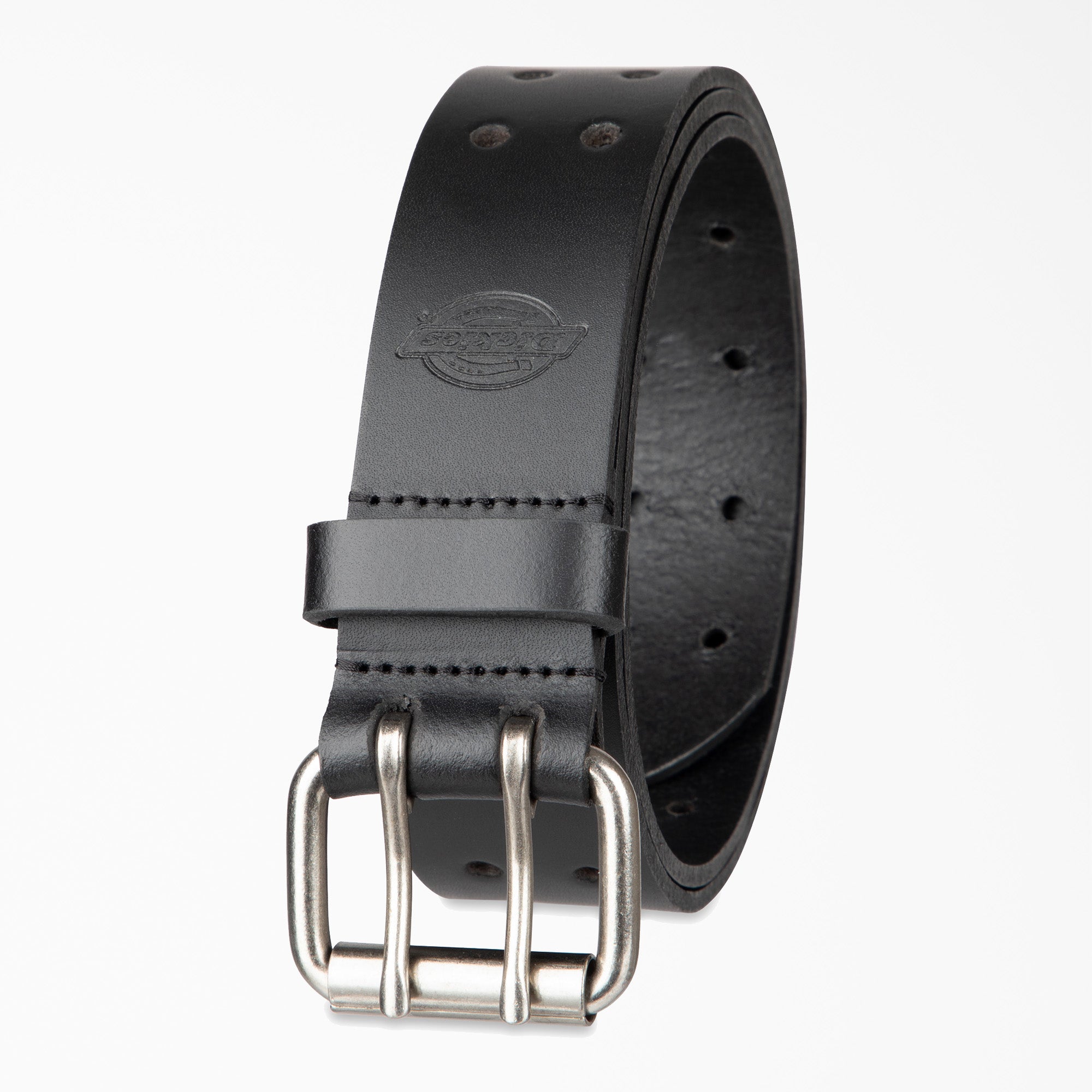 Perforated Leather Double Prong Buckle Belt - 图片 4