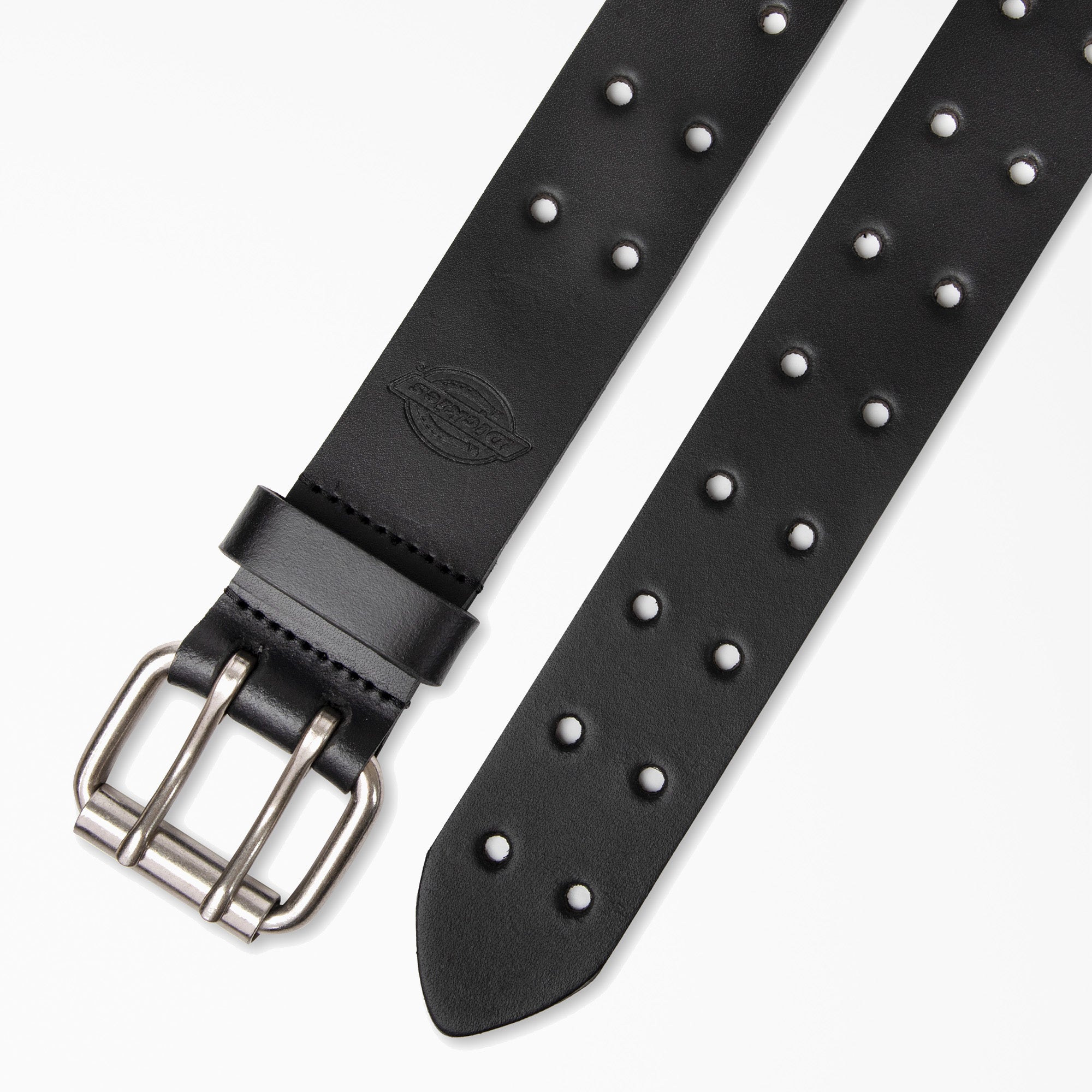 Perforated Leather Double Prong Buckle Belt - 图片 2