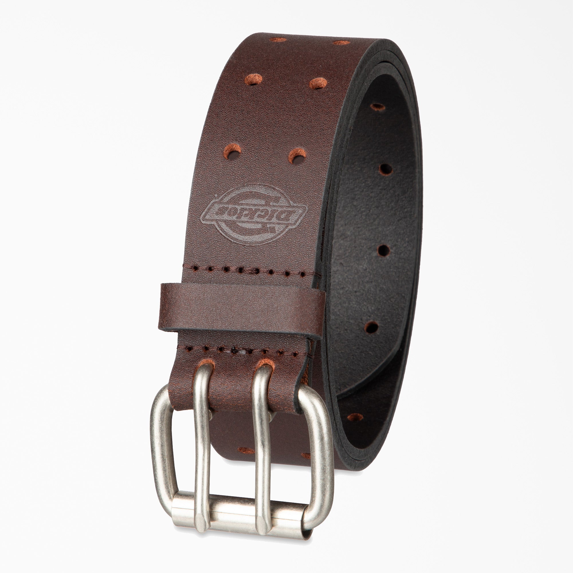 Perforated Leather Double Prong Buckle Belt - 图片 4