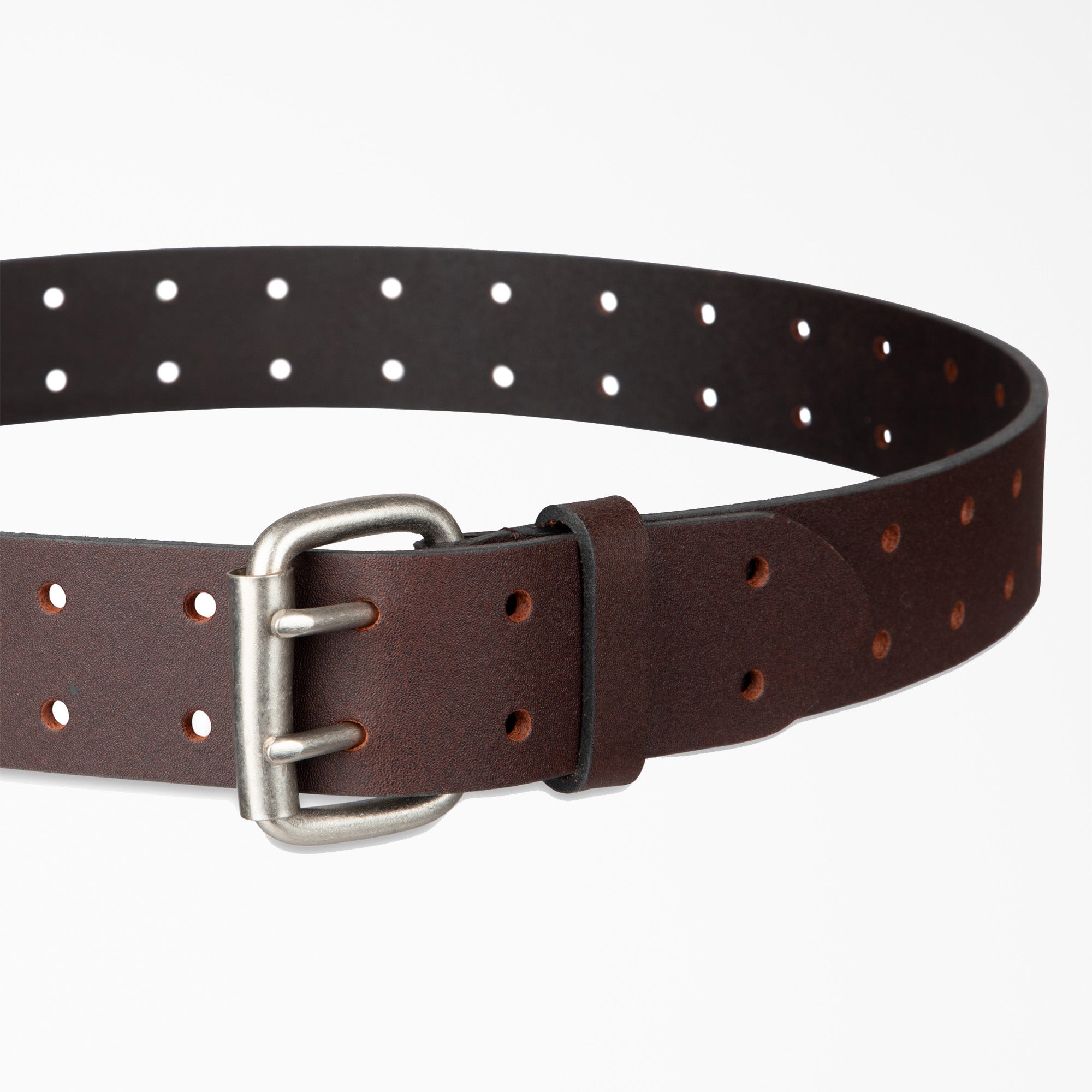 Perforated Leather Double Prong Buckle Belt - 图片 5