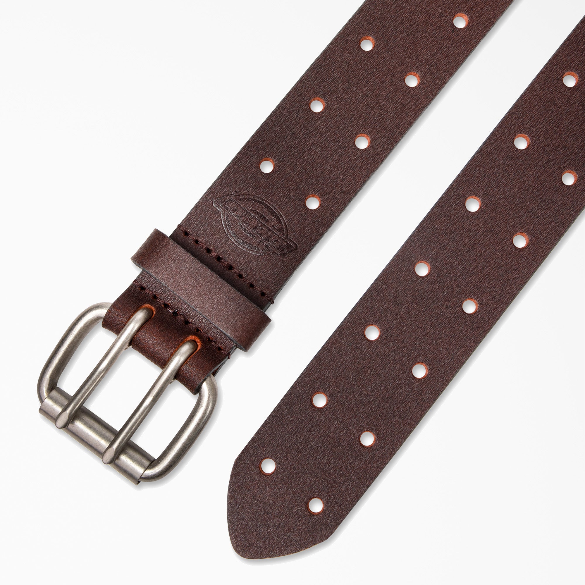 Perforated Leather Double Prong Buckle Belt - 图片 2