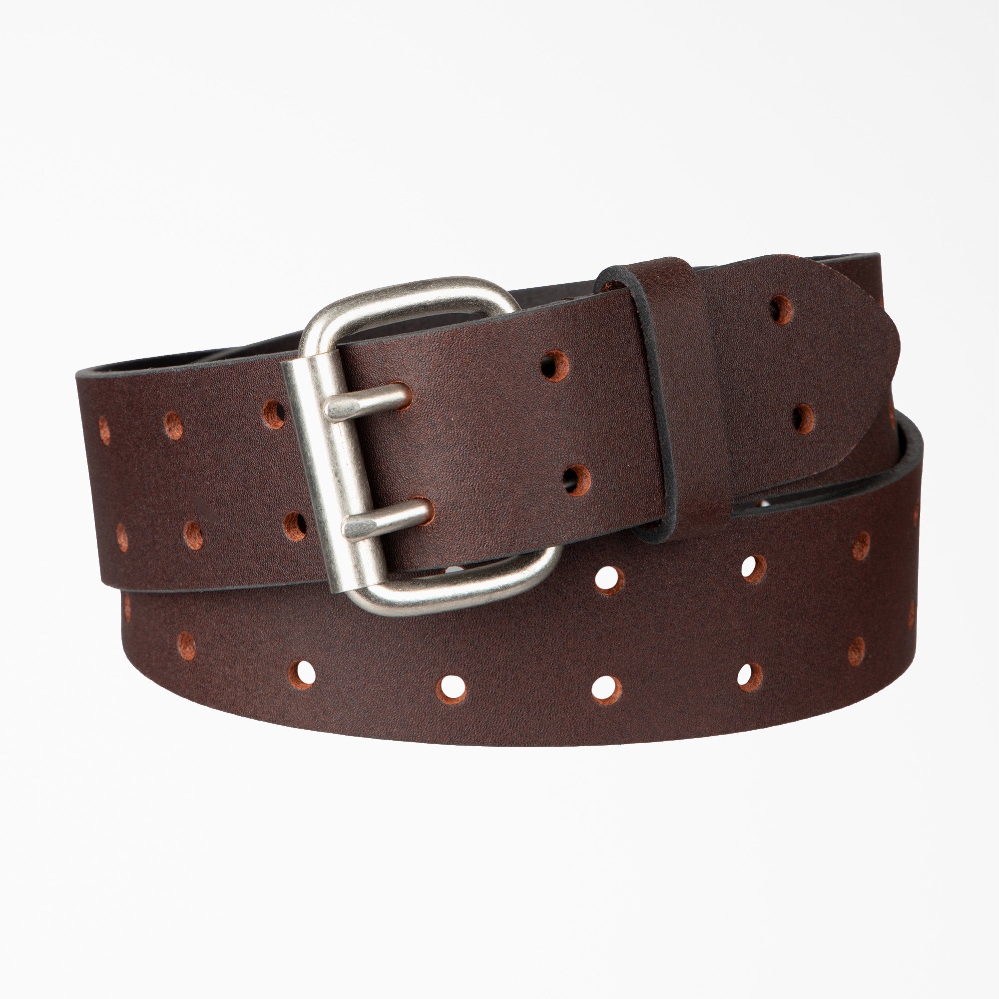 Perforated Leather Double Prong Buckle Belt